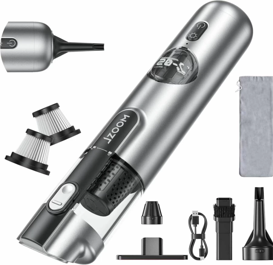 JZOOM Cordless Car Vacuum Cleaner - 18000Pa Handheld Vacuum, 2-in-1 Air Duster with LED Light, 4 Attachments for Car, Home & Office (Portable, Rechargeable)