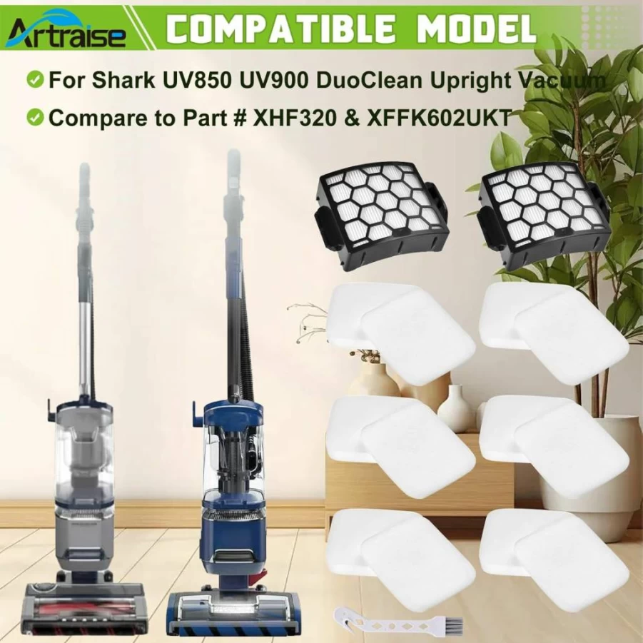 Artraise 12-Pack HEPA Foam Felt Filter Replacement Kit Compatible with Shark Duoclean Lift-Away Navigator Vacuum - Fits XHF320 & XFFK602UKT Models - UV850 UV900 Series