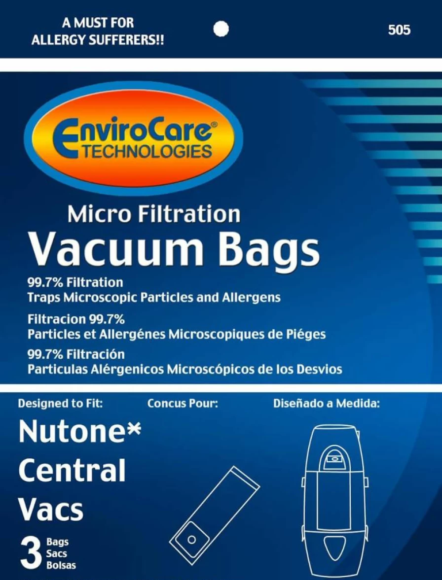 EnviroCare 3-Pack Replacement Micro Dust Bags for NuTone Central Vacuum Systems, White HEPA Filtration Bags